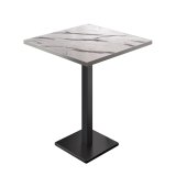 BM | Table haute de bistrot | 70 x 70 x 108 cm | Carré | Bord en acier inoxydable | Marbre blanc / Noir
