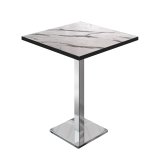 BM | Bistro Staantafel | 80 x 80 x 108 cm | Vierkant | Zwarte Rand | Witte Marmer / RVS