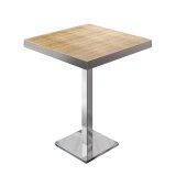 BM | Mesa alta de bistró | 60 x 60 x 110 cm | Cuadrada | Borde de acero inoxidable | Roble / Acero inoxidable