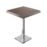 BM | Mesa alta de bistrot | 60 x 60 x 110 cm | Cuadrada | Bisel de acero inoxidable | Madera wengué clara / Acero inoxidable