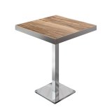 BM | Mesa alta de bistró | 60 x 60 x 110 cm | Cuadrada | Borde de acero inoxidable | Sheesham / acero inoxidable