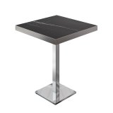 BM | Mesa alta de bistró | 60 x 60 x 110 cm | Cuadrada | Borde de acero inoxidable | Mármol negro / Acero inoxidable