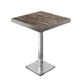 BM | Mesa alta de bistró | 60 x 60 x 110 cm | Cuadrada | Bisel de acero inoxidable | Vintage Old / Acero inoxidable
