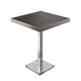 BM | Mesa Alta de Bistro | 60 x 60 x 110 cm | Cuadrada | Bisel de Acero Inoxidable | Wengué / Acero Inoxidable