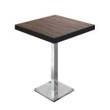 BM | Mesa alta de bistró | 60 x 60 x 110 cm | Cuadrada | Borde negro | Wengué claro / Acero inoxidable