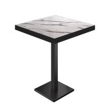 BM | Mesa alta de bistró | 60 x 60 x 110 cm | Cuadrada | Borde negro | Mármol blanco / negro