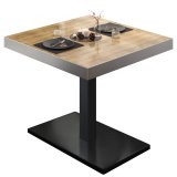 BM | Bistrotisch | B:T:H 80 x 80 x 77 cm | Eiche / Schwarz | Quadratisch | Edelstahl Rand