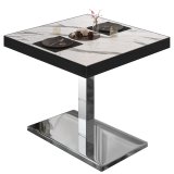 BM | Bistrotisch | B:T:H 80 x 80 x 77 cm | Weiß Marmor / Edelstahl | Quadratisch | Schwarzer Rand