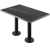 BML | Mesa doble para bistró | 130 x 80 x 74,5 cm | Rectangular | Borde de acero inoxidable | Mármol negro / Negro