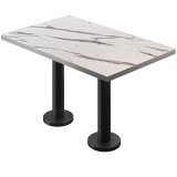 BML | Bistro Double Table | 130 x 80 x 74.5 cm | Rectangular | Stainless Steel Edge | White Marble / Black