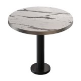 BML | Bistrotisch | Ø : H 60 x 75 cm | Marbre blanc / Noir | Rond | Bord en acier inoxydable