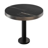 BML | Bistrot table | Ø : H 60 x 77 cm | Marbre noir / Noir | Rond | Bord en acier inoxydable