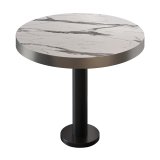 BML | Table de bistrot | Ø:H 60 x 77 cm | Marbre blanc / Noir | Rond | Bord en acier inoxydable