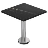 BML | Table de bistro | 60 x 60 x 74,5 cm | Carré | Bord noir | Marbre noir / Acier inoxydable