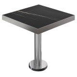BML | Bistro Tisch | 80 x 80 x 77 cm | Quadratisch | Edelstahl Rand | Schwarz Marmor / Edelstahl