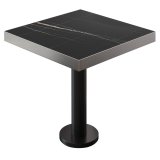 BML | Table de bistrot | 70 x 70 x 77 cm | Carré | Bord en acier inoxydable | Marbre noir / Noir