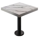BML | Table de Bistro | 70 x 70 x 77 cm | Carré | Bord en acier inoxydable | Marbre blanc / Noir