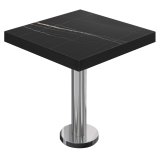 BML | Table de Bistro | 70 x 70 x 77 cm | Carré | Bord noir | Marbre noir / Acier inoxydable