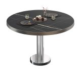 BML | Bistro Loungetisch | Ø:H 70 x 38,5 cm | Schwarz Marmor / Edelstahl