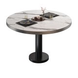 BML | Bistro Loungetisch | Ø:H 70 x 38,5 cm | Weiß Marmor / Schwarz
