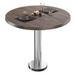 BML | Table bistrot | Ø : H 60 x 75 cm | Wenge clair / acier inoxydable | Rond | Bord en acier inoxydable