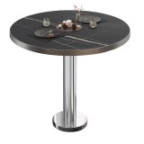 BML | Bistrotisch | Ø : H 60 x 75 cm | Marbre noir / Inox | Rond | Bord en inox