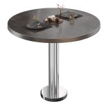 BML | Bistrot | Ø : H 60 x 75 cm | Wengé / Acier inoxydable | Rond | Bord en acier inoxydable