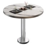 BML | Table bistrot | ⌀ : H 60 x 75 cm | Marbre blanc / acier inoxydable | Rond | Bord en acier inoxydable