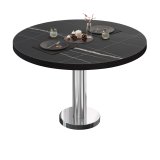 BML | Bistro Loungetisch | Ø:H 80 x 39 cm | Schwarz Marmor / Edelstahl