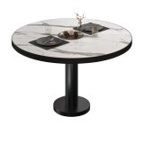 BML | Bistro Loungetisch | Ø:H 80 x 38,5 cm | Weiß Marmor / Schwarz