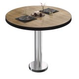 BML | Bistrot | Ø : H 60 x 75 cm | Chêne / Acier inoxydable | Rond | Bord noir