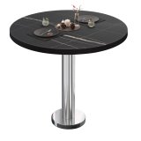 BML | Bistrotisch | Ø : H 60 x 75 cm | Marbre noir / Acier inoxydable | Rond | Bord noir