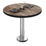 BML | Bistrot table | Ø : H 80 x 75 cm | Vintage Old / Acier inoxydable | Rond | Bord noir