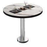 BML | Bistrotisch | Ø : H 80 x 75 cm | Marbre blanc / Acier inoxydable | Rond | Bord noir