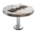 BML | Bistro Loungetisch | Ø:H 70 x 37 cm | Weiß Marmor / Edelstahl