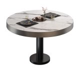 BML | Bistro Loungetisch | Ø:H 60 x 37 cm | Weiß Marmor / Schwarz