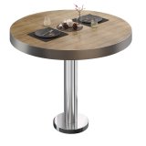 BML | Bistrot | Ø : H 60 x 77 cm | Chêne / Acier inoxydable | Rond | Bord en acier inoxydable