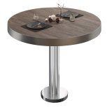 BML | Bistrotable | Ø : H 60 x 77 cm | Wenge clair / Acier inoxydable | Rond | Bord en acier inoxydable