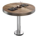 BML | Bistrot | Ø : H 80 x 77 cm | Sheesham / Acier inoxydable | Rond | Bord en acier inoxydable