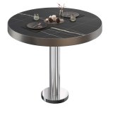 BML | Table de bistrot | Ø:H 80 x 77 cm | Marbre noir / Acier inoxydable | Rond | Bord en acier inoxydable