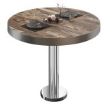 BML | Table bistrot | Ø : H 80 x 77 cm | Vintage Ancien / Acier inoxydable | Rond | Bord en acier inoxydable