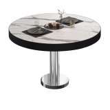 BML | Bistro Loungetisch | Ø:H 60 x 37 cm | Weiß Marmor / Edelstahl