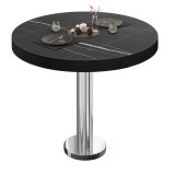 BML | Bistrotisch | Ø : H 60 x 77 cm | Marbre noir / Acier inoxydable | Rond | Bord noir