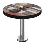 BML | Bordstol | Ø:H 80 x 77 cm | Vintage Färgglad / Rostfritt Stål | Rund | Svart Kant