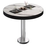 BML | Table bistrot | Ø : H 60 x 77 cm | Marbre blanc / Acier inoxydable | Rond | Bord noir