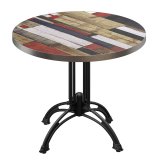 BMLG | Bistro Tisch | Ø 70 x 75 cm | Rund | Edelstahl Rand | Vintage Bunt / Schwarz