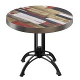 BMLG | Mesa de bistró | Ø 80 x 77 cm | Redonda | Borde de acero inoxidable | Vintage multicolor / Negro