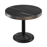 BMX | Bistro Tisch | Ø 70 x 81 cm | Rund | Edelstahl Rand | Schwarz Marmor / Schwarz