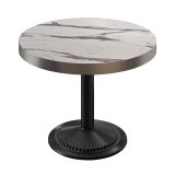 BMX | Tavolo Bistro | Ø 70 x 81 cm | Rotondo | Bordo in acciaio inossidabile | Marmo bianco / Nero