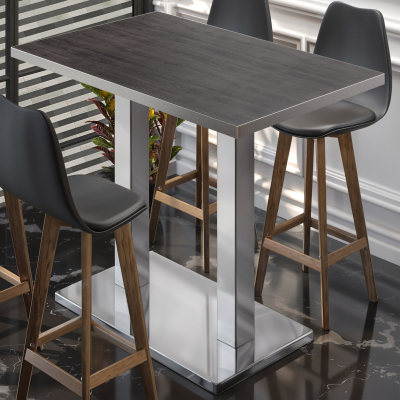 BM | Bistro Stehtisch | 120 x 70 x 108 cm | Rechteckig | Edelstahl Rand | Wenge / Edelstahl